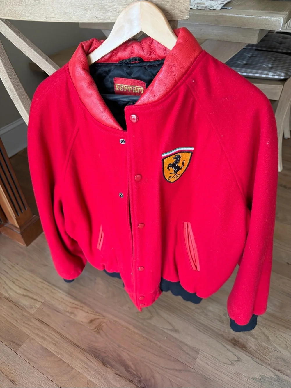 Ferrari Red Wool Bomber Jacket with Yellow Shield Patch Large - Picture 1 of 11